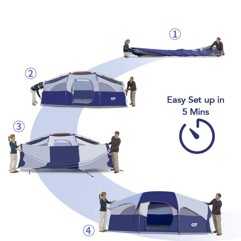 8 Person Weather Resistant Family Tent | Double Layer with Divided Room