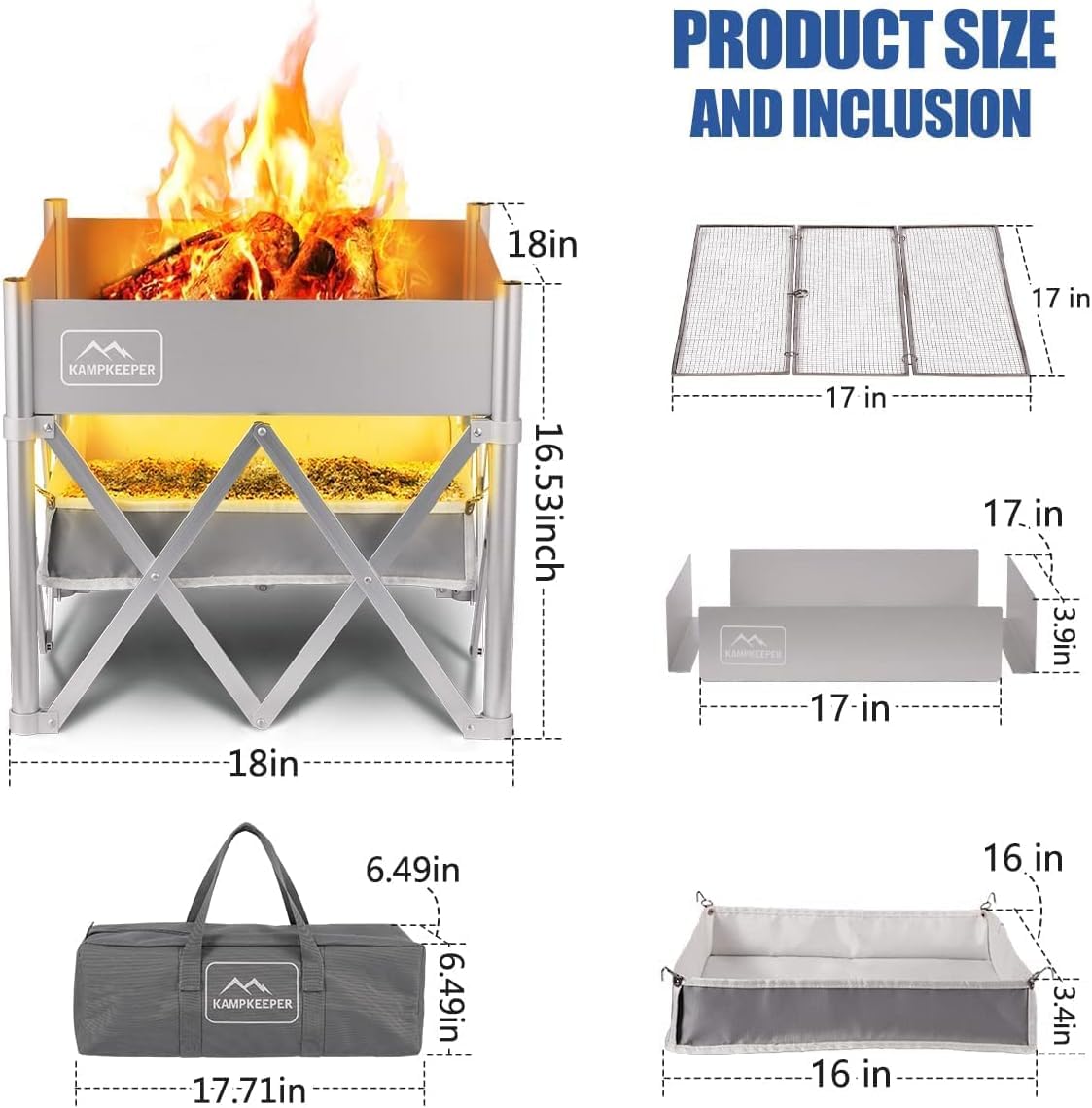 18" Portable Outdoor Fire Pit | Stainless Steel Pop-Up Fireplace