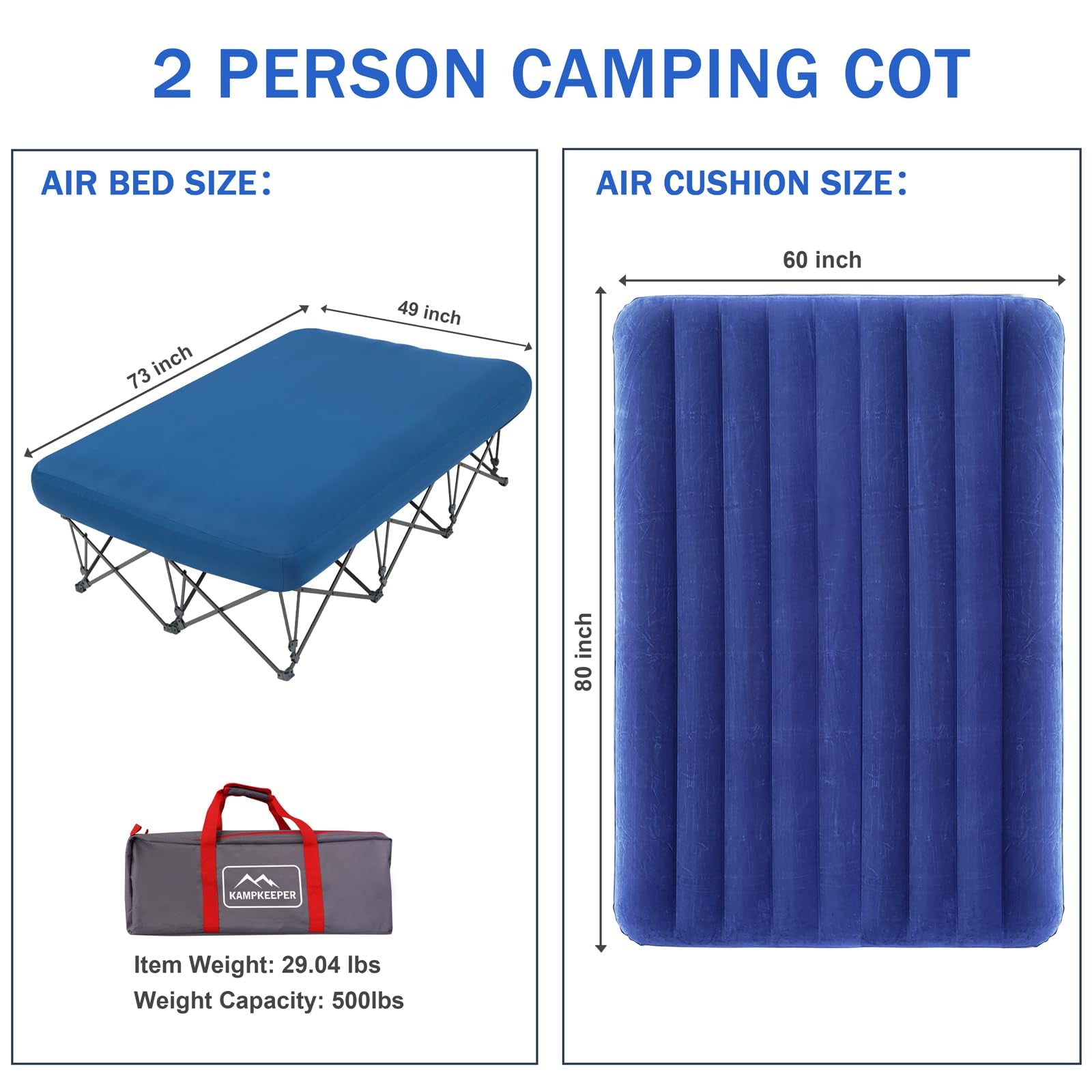 Portable Folding Camping Cot with Air Mattress for Adults | Outdoor Camping & Travel Bed(Air Pump Not Included)