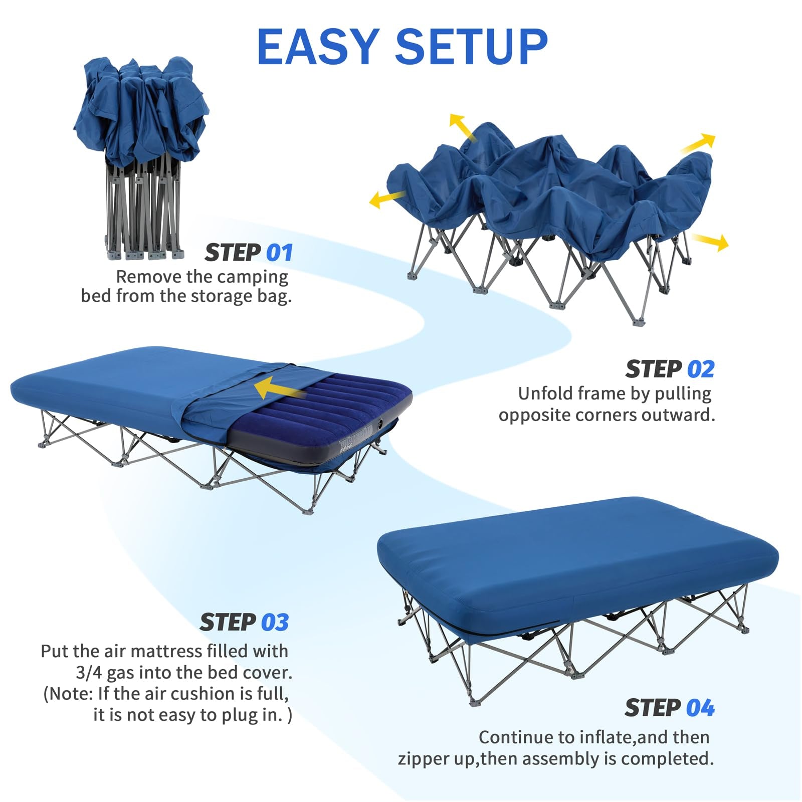 Portable Folding Camping Cot with Air Mattress for Adults | Outdoor Camping & Travel Bed(Air Pump Not Included)