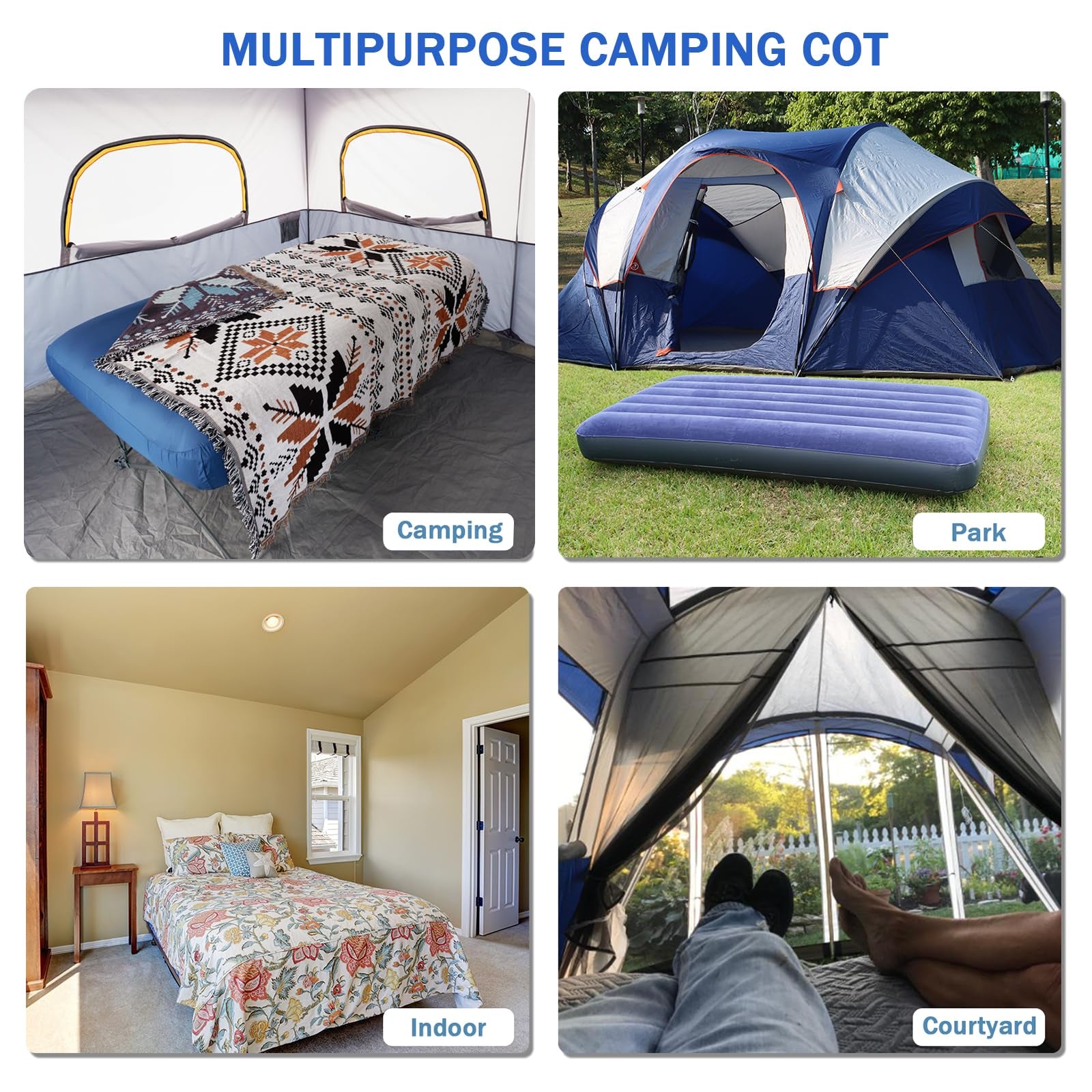 Portable Folding Camping Cot with Air Mattress for Adults | Outdoor Camping & Travel Bed(Air Pump Not Included)