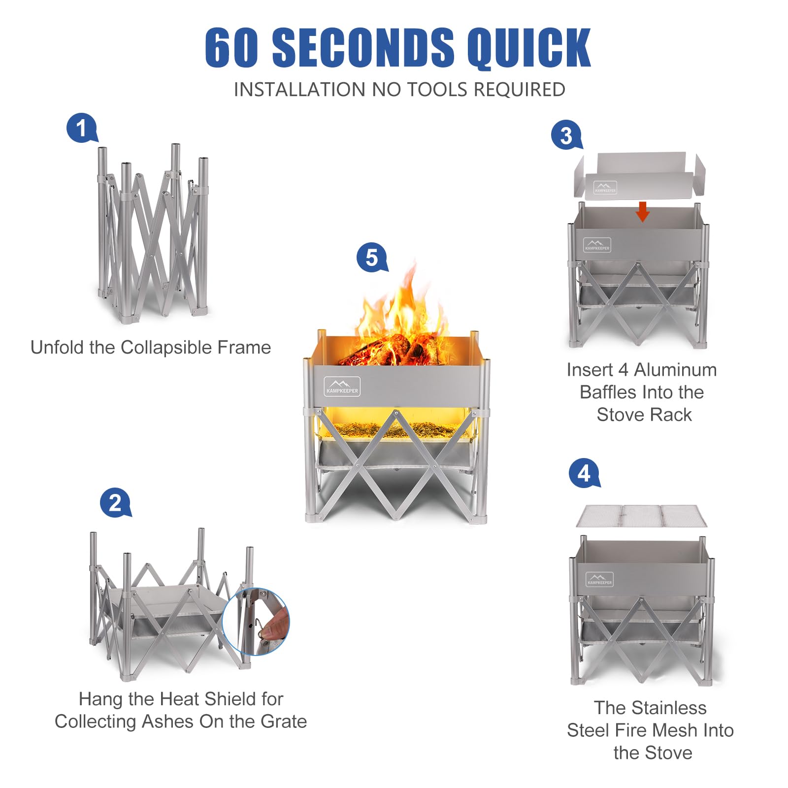 18" Portable Outdoor Fire Pit | Stainless Steel Pop-Up Fireplace