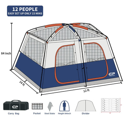 CAMPROS 12 Person Family Camping Tent NEW (3 Rooms)-Camping Tents-Campros Tent